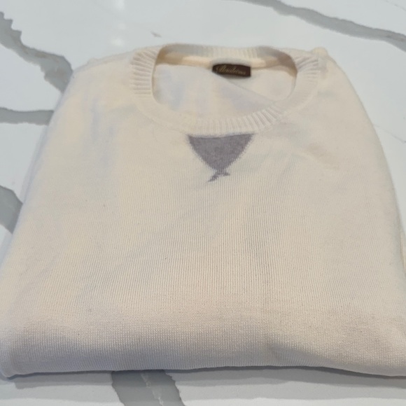 Stenstroms Cream Crewneck with Gray Detail 100% Merino Wool Size US XXL